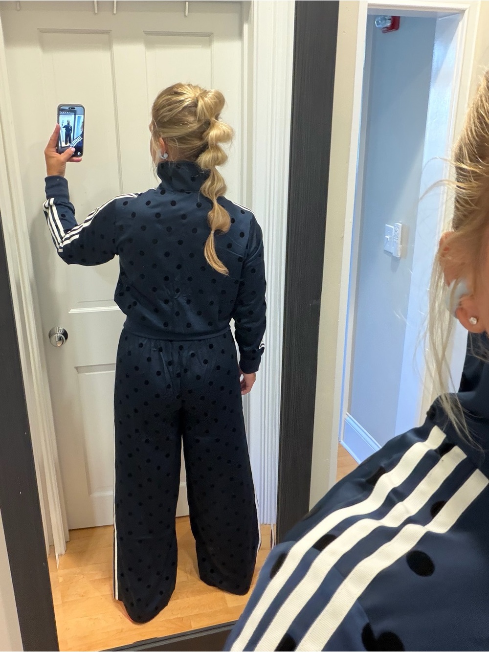 NWT ADIDAS Navy Polka Dot Track Jacket & Wide Leg Pants - Picture 2 of 11
